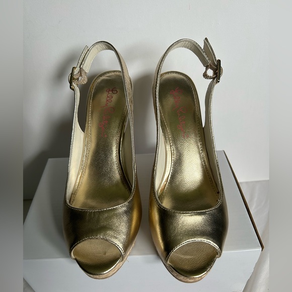 Lilly Pulitzer Gold Gigi Wedge - Picture 2 of 11